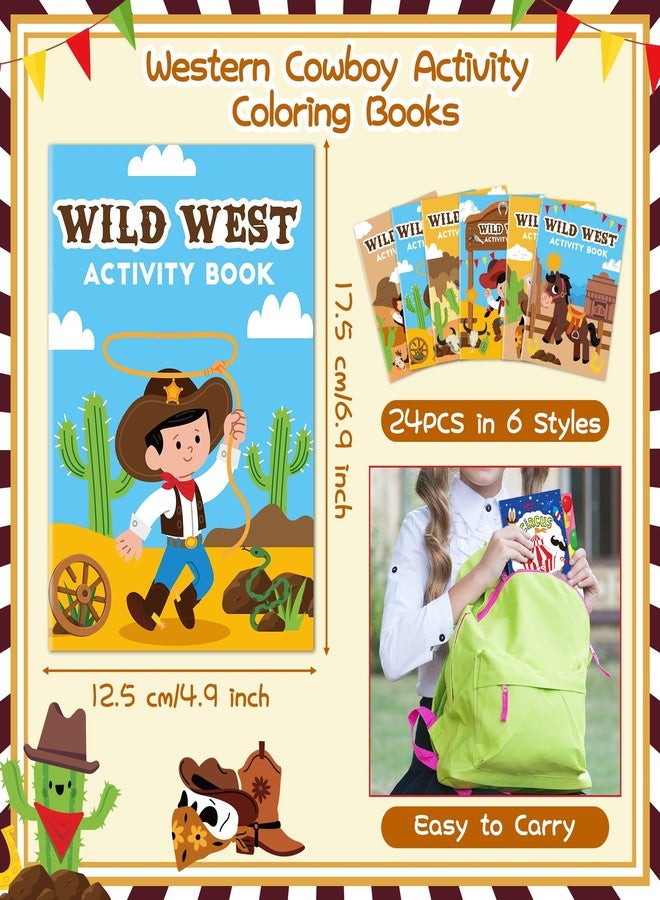 JAPBOR Western Cowboy Coloring Books - 24PCS Mini Wild West Theme Activity Color Book Bulk for Kid Party Favors, Cowgirl Horse Small Colouring Pages for Birthday Gifts Class Drawing Painting Game - Image 2